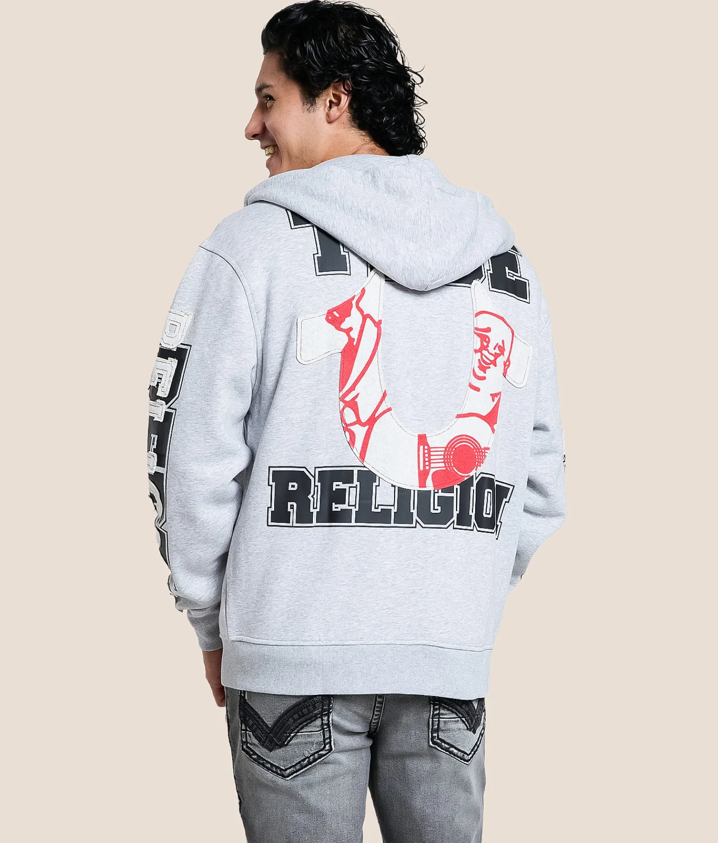 True Religion Terry Applique Hoodie Heather Grey Clearance