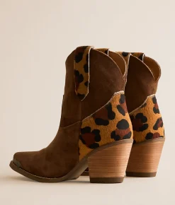 Dingo Texas Charm Leopard Leather Western Ankle Boot Brown Leopard Discount