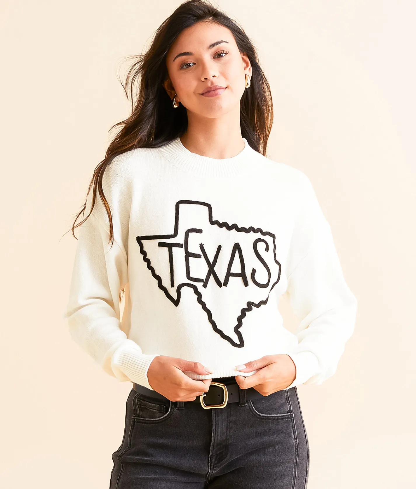 Tops | LE LIS Texas Embroidered Sweater Cream