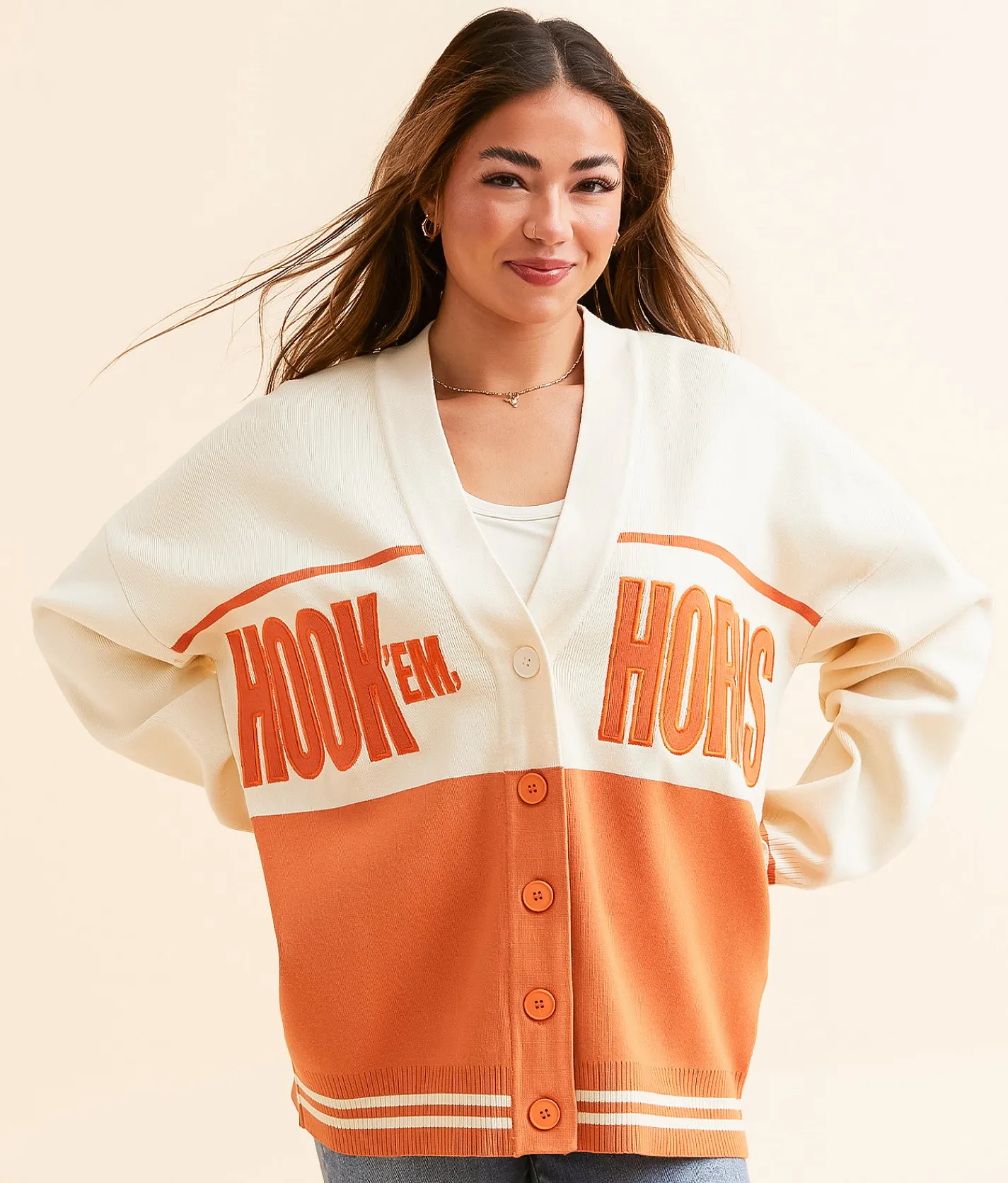 Gameday SOCIAL® Texas Hook 'Em Horns Cardigan Sweater Burnt Orange Clearance