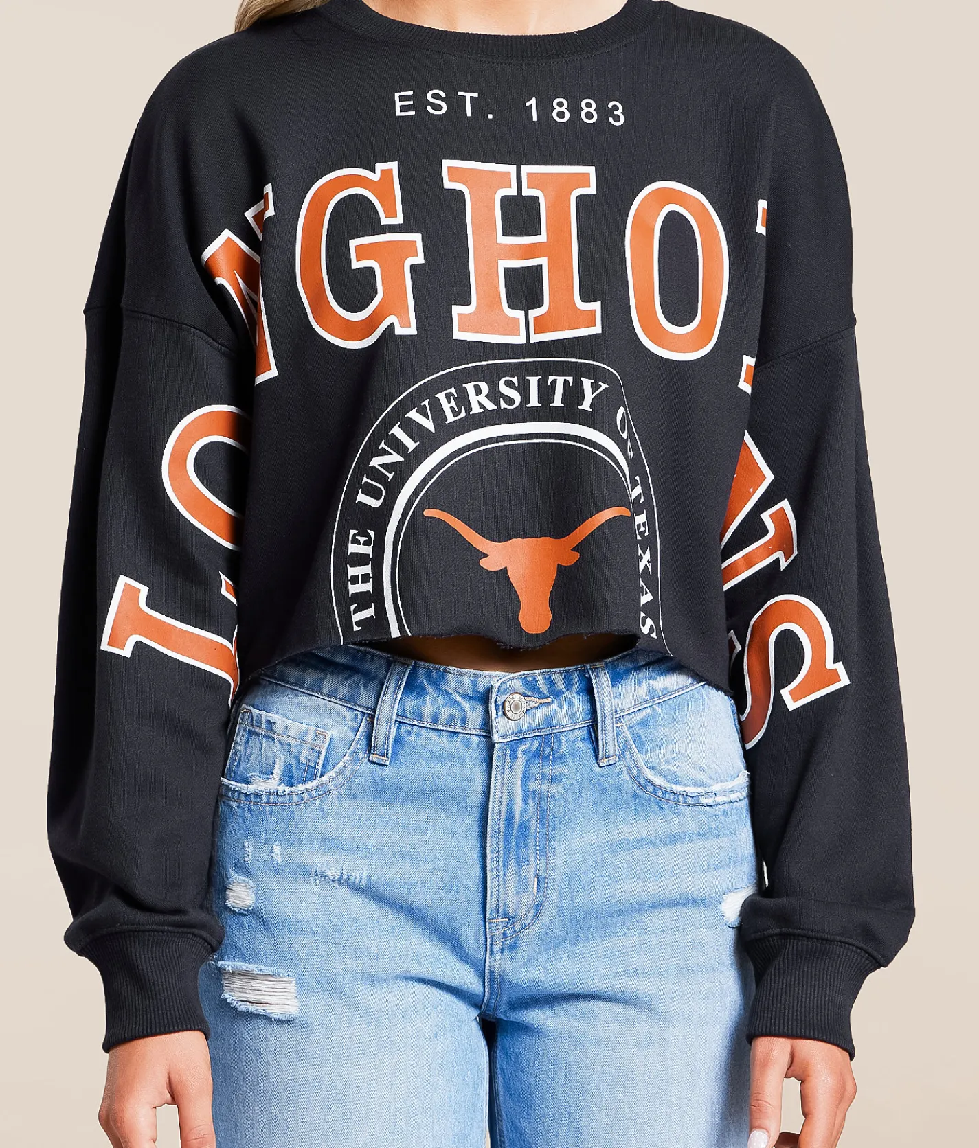 Gameday SOCIAL® Texas Longhorns Cropped Pullover Black Hot