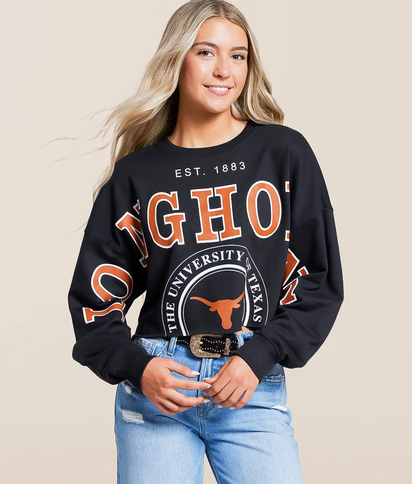 Gameday SOCIAL® Texas Longhorns Cropped Pullover Black Hot