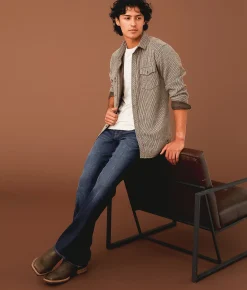 Outpost Makers Textured Athletic Knit Shirt Brown Cream Sale