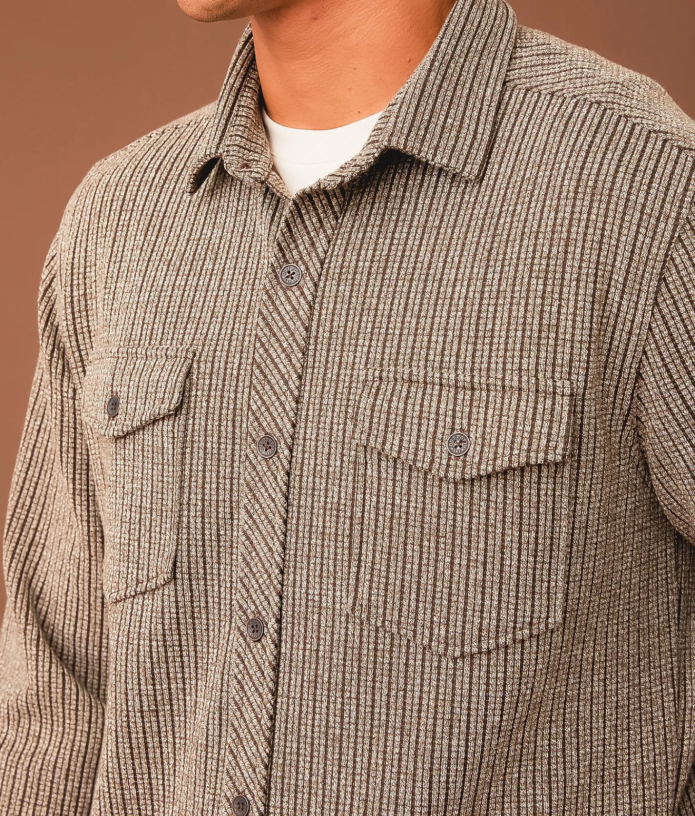 Outpost Makers Textured Athletic Knit Shirt Brown Cream Sale