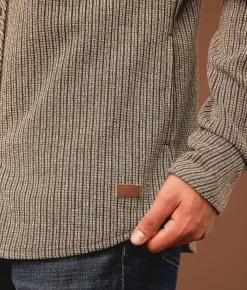 Outpost Makers Textured Athletic Knit Shirt Brown Cream Sale