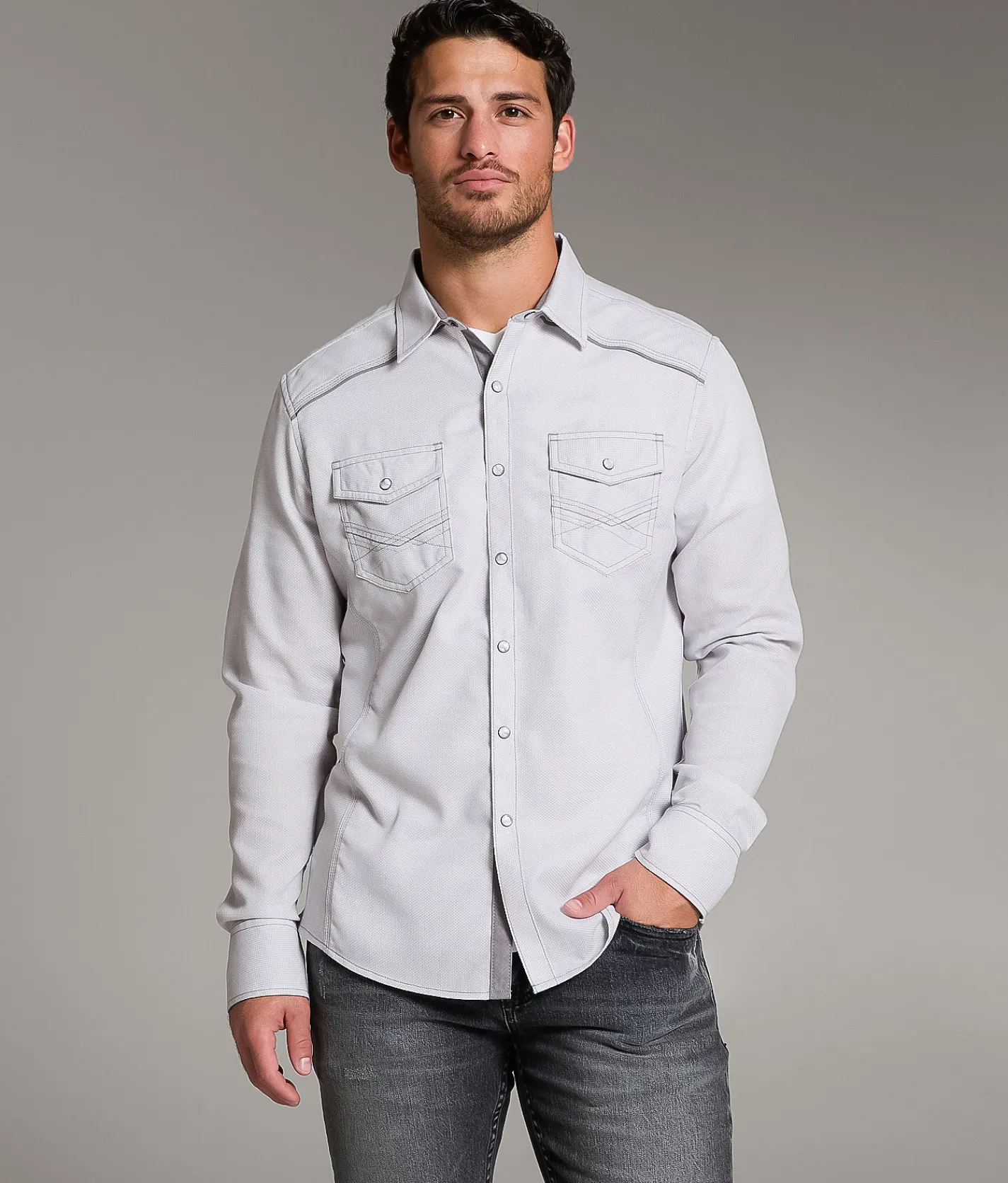 BKE Textured Athletic Shirt White Grey Best