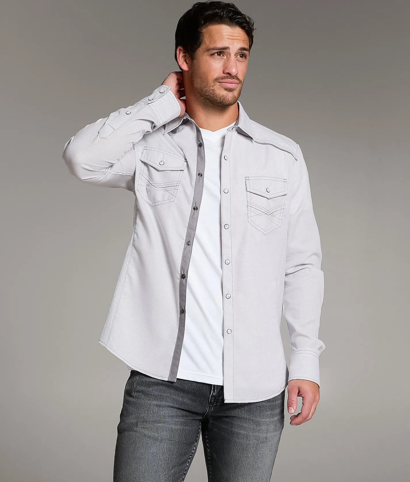 BKE Textured Athletic Shirt White Grey Best