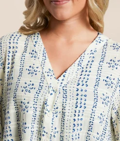 Tops | En Creme Textured Blouse Ivory Blue