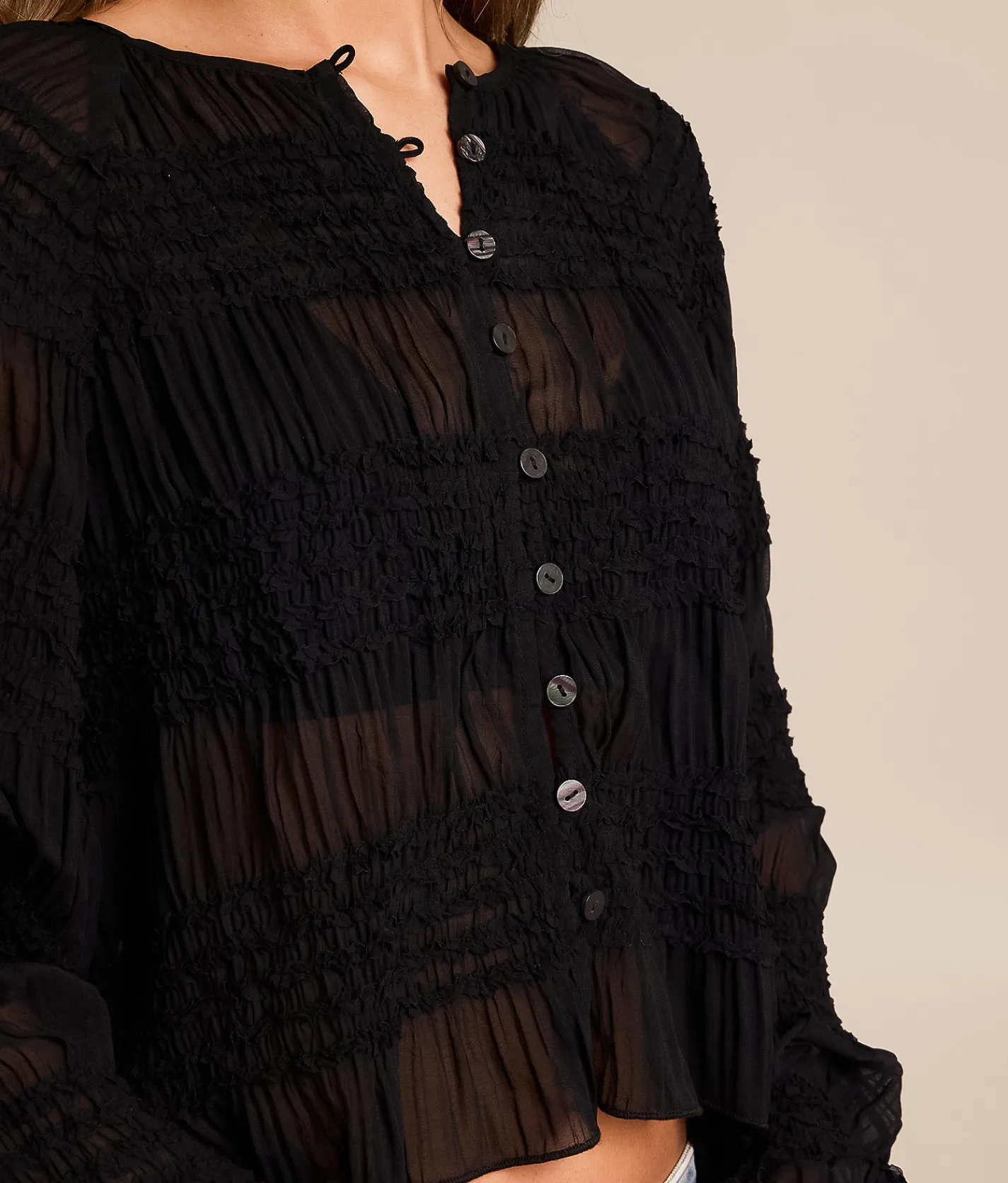 Willow & Root Textured Chiffon Top Black Sale