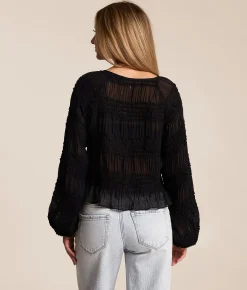 Willow & Root Textured Chiffon Top Black Sale