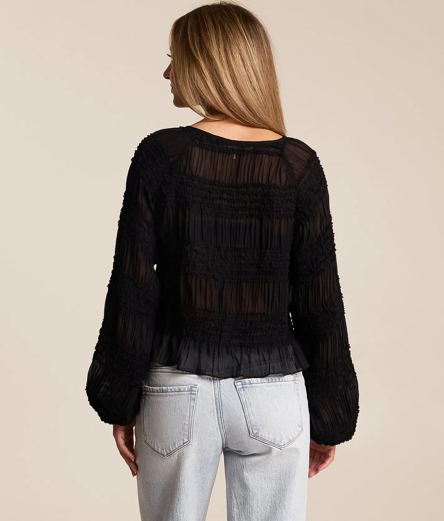 Willow & Root Textured Chiffon Top Black Sale