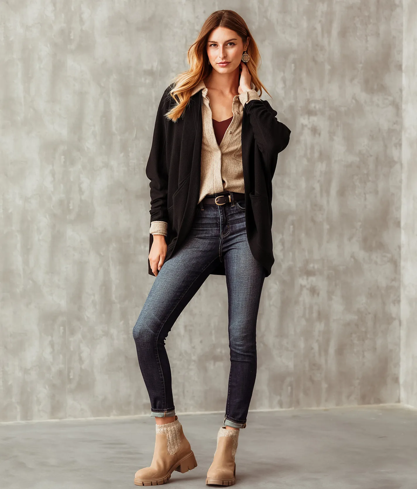 Buckle Black Textured Cocoon Cardigan Black