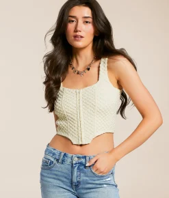 Willow & Root Textured Corset Cropped Tank Top Cream Best