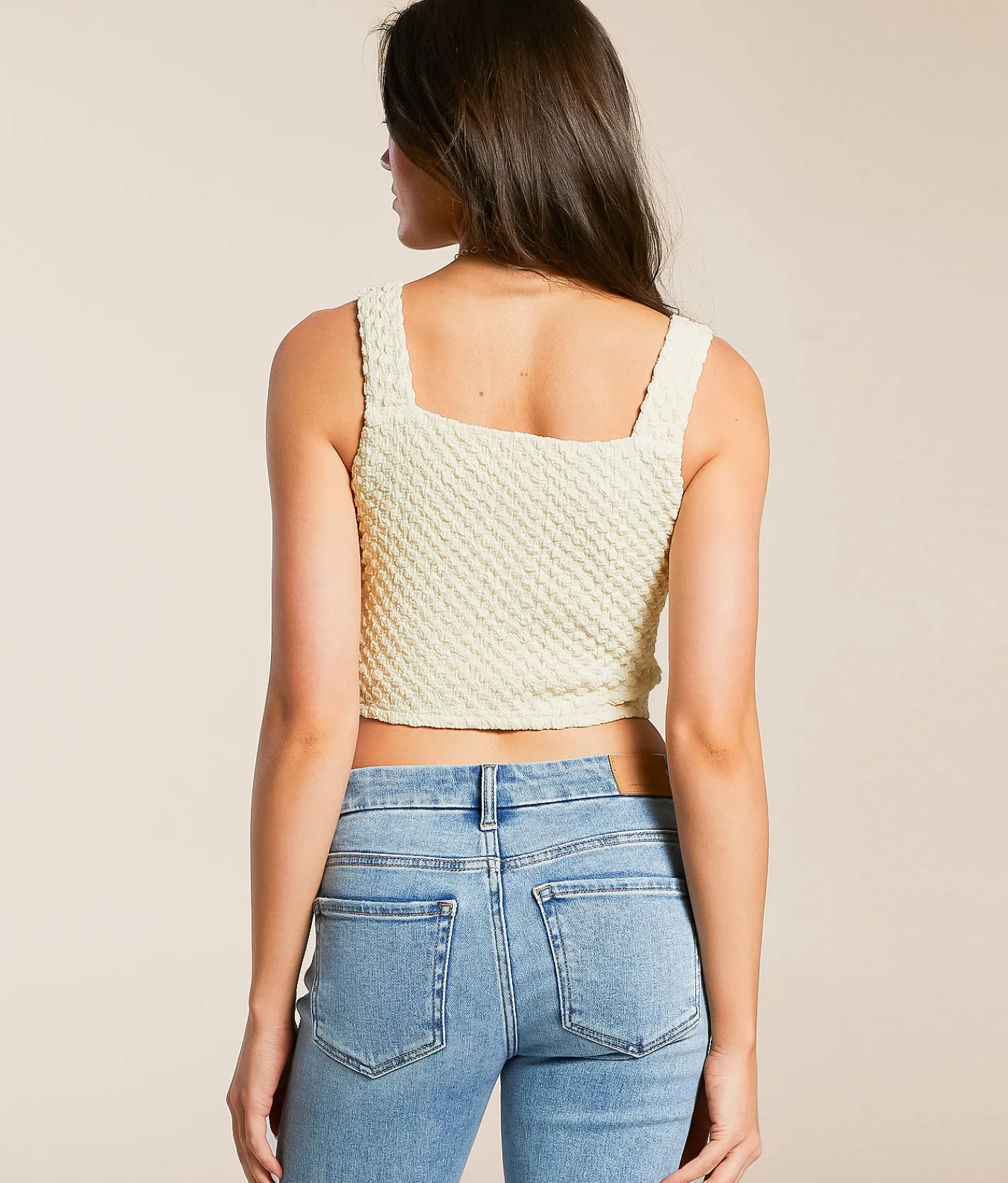 Willow & Root Textured Corset Cropped Tank Top Cream Best
