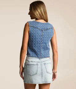 Tops|Coats & Jackets | Willow & Root Textured Denim Stretch Vest Acid Wash