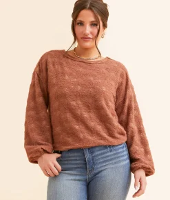 Tops | Daytrip Textured Eyelash Top Brown Patina
