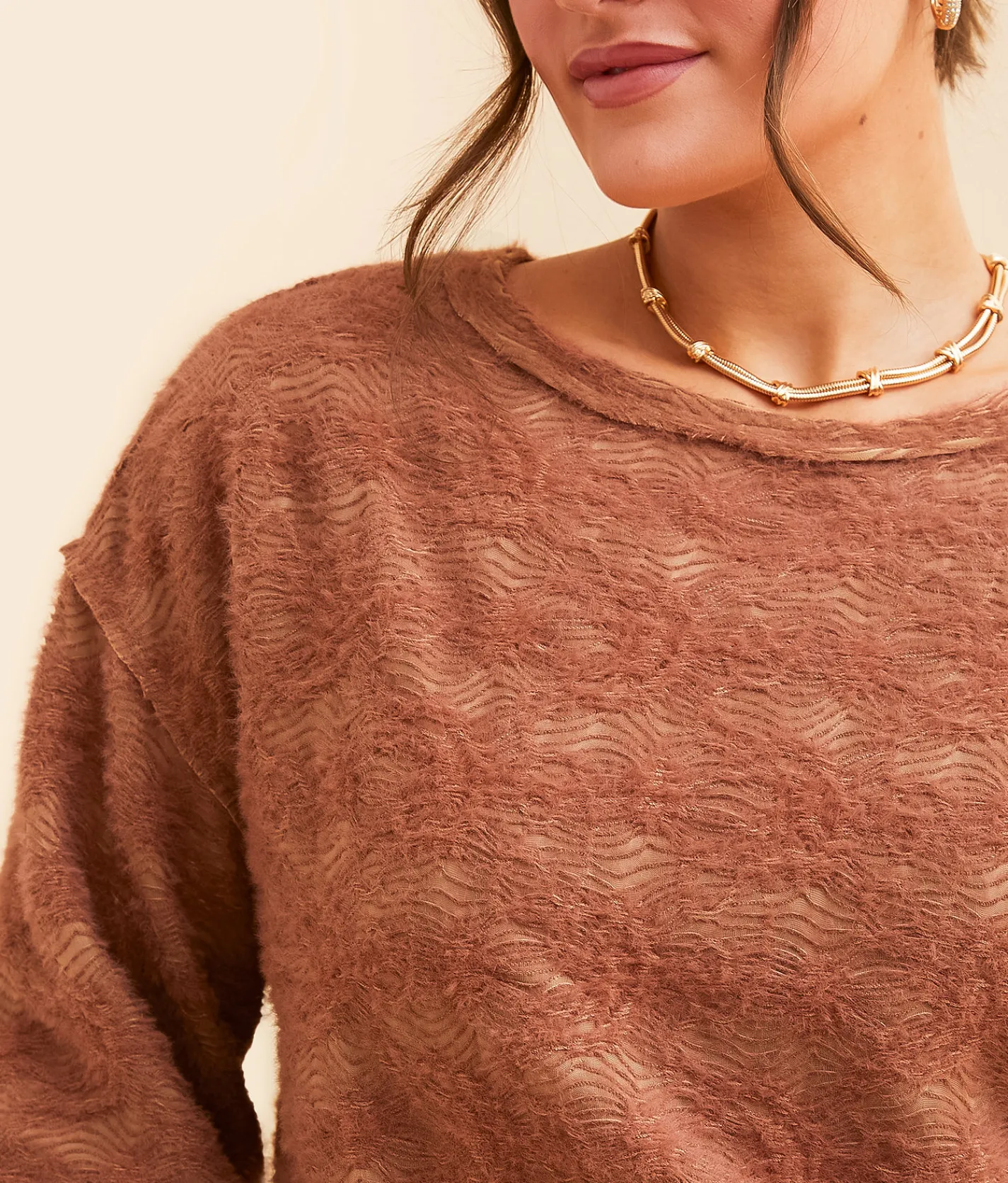 Tops | Daytrip Textured Eyelash Top Brown Patina