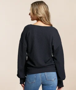 Daytrip Textured Faux Button Top Navy New