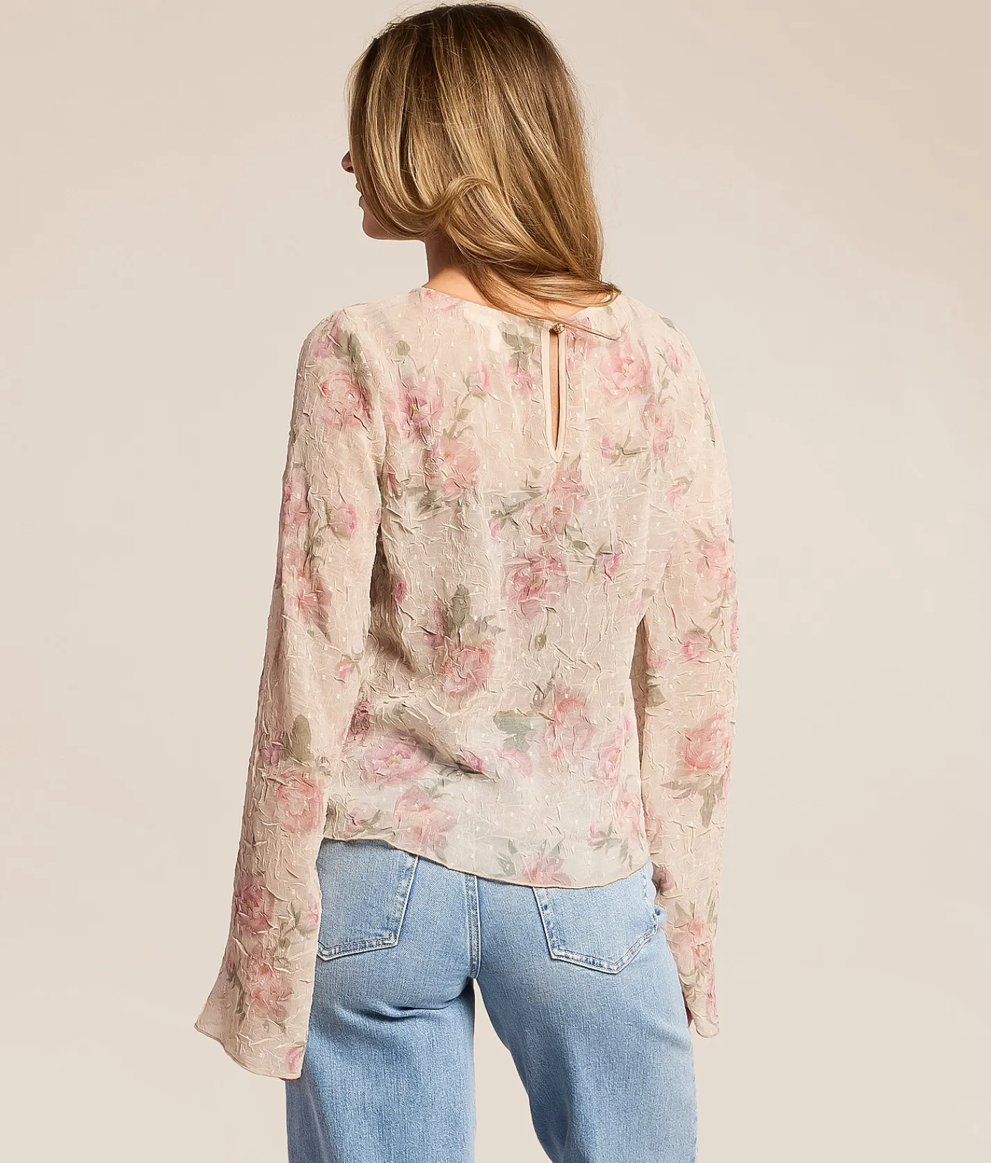 Tops | Willow & Root Textured Floral Chiffon Top Pink
