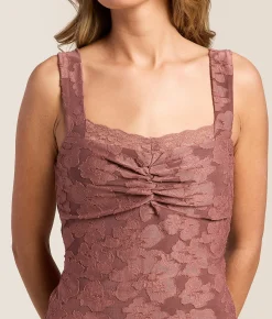 Tops | Willow & Root Textured Floral Tank Top Rose Brown