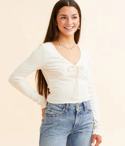 FITZ + EDDI Textured Front Tie Top Cream Best