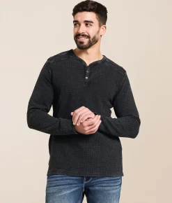 Tops | Buckle Black Textured Henley Black