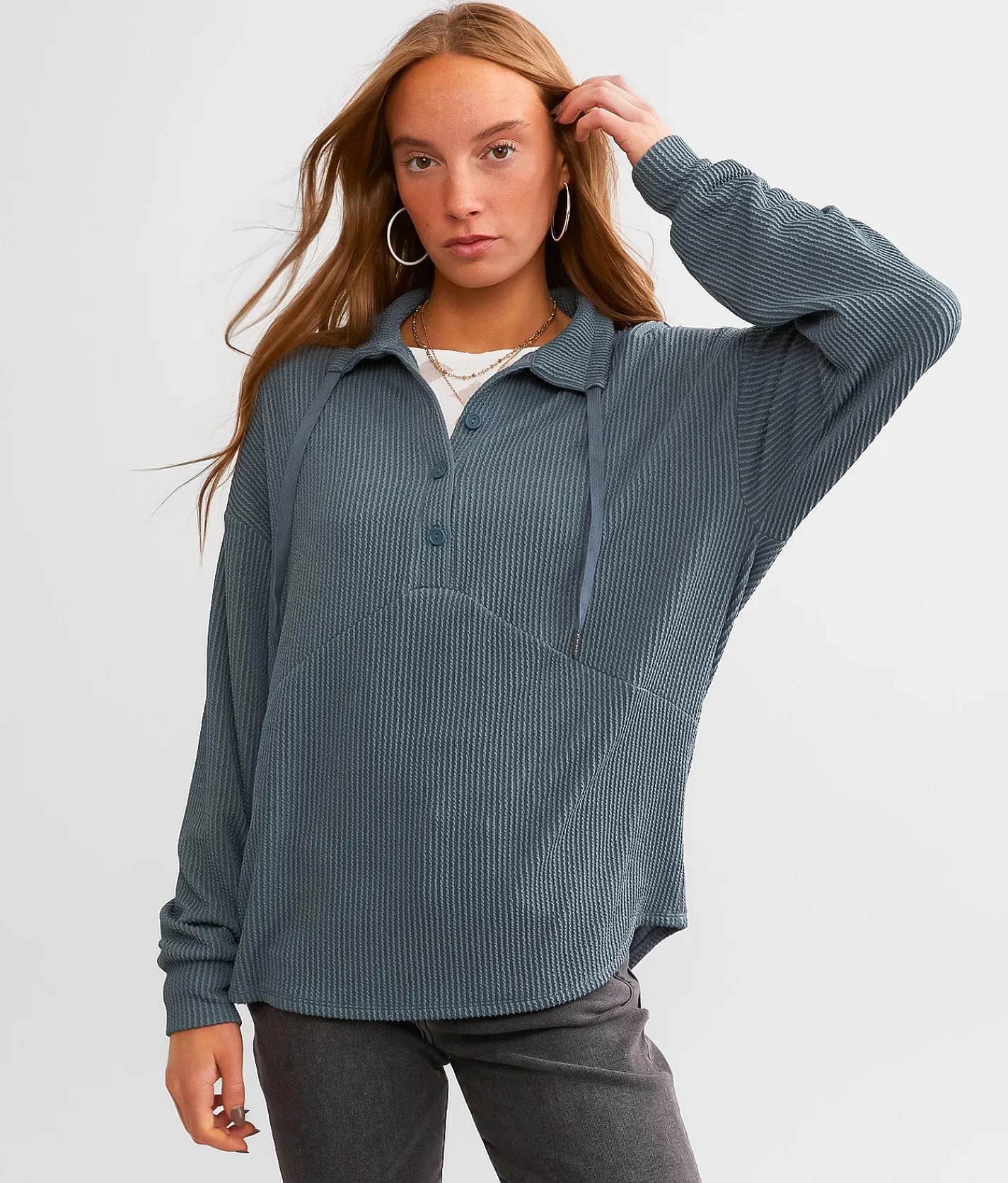 BKE Textured Henley Chili Pepper Best