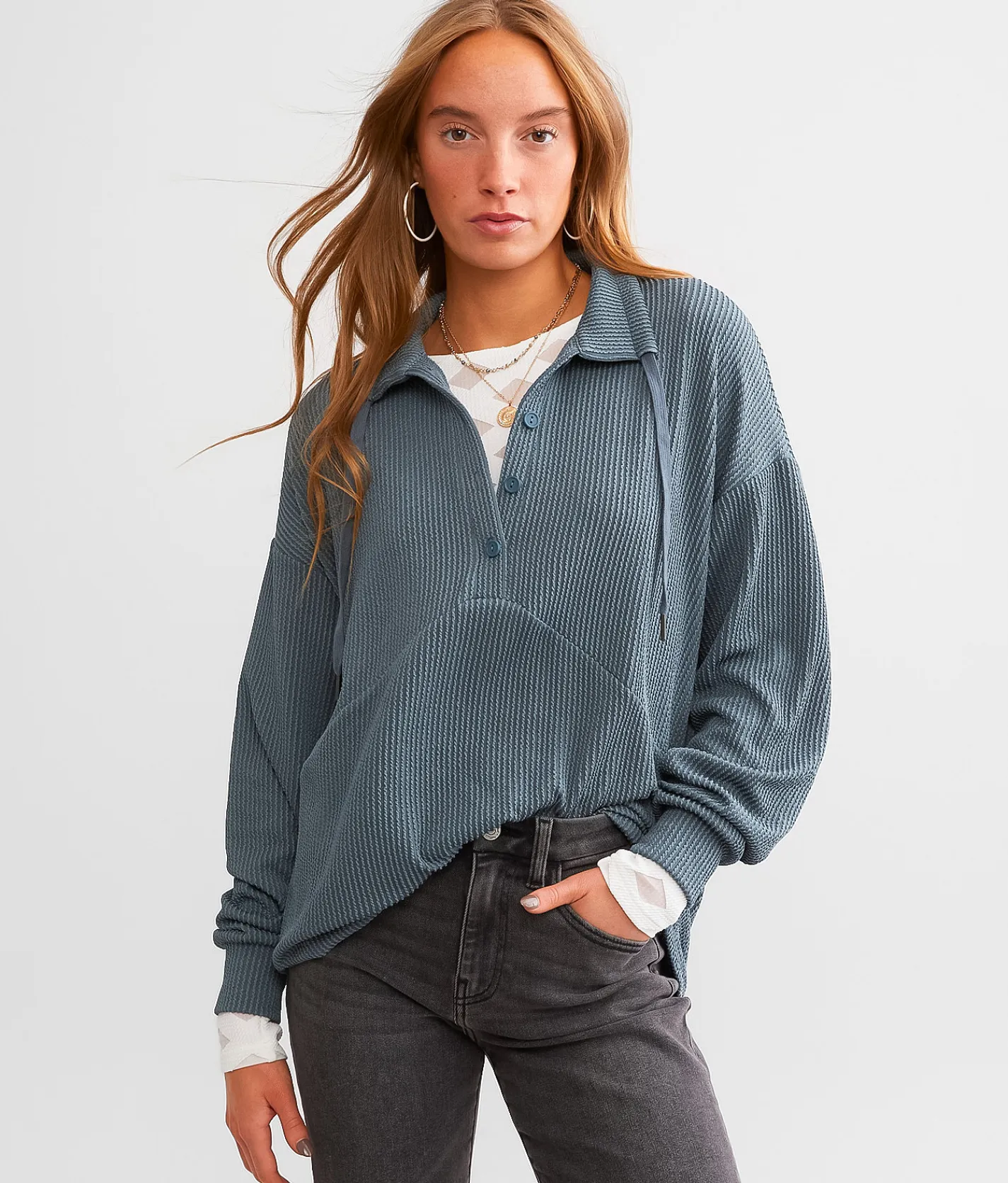 BKE Textured Henley Chili Pepper Best