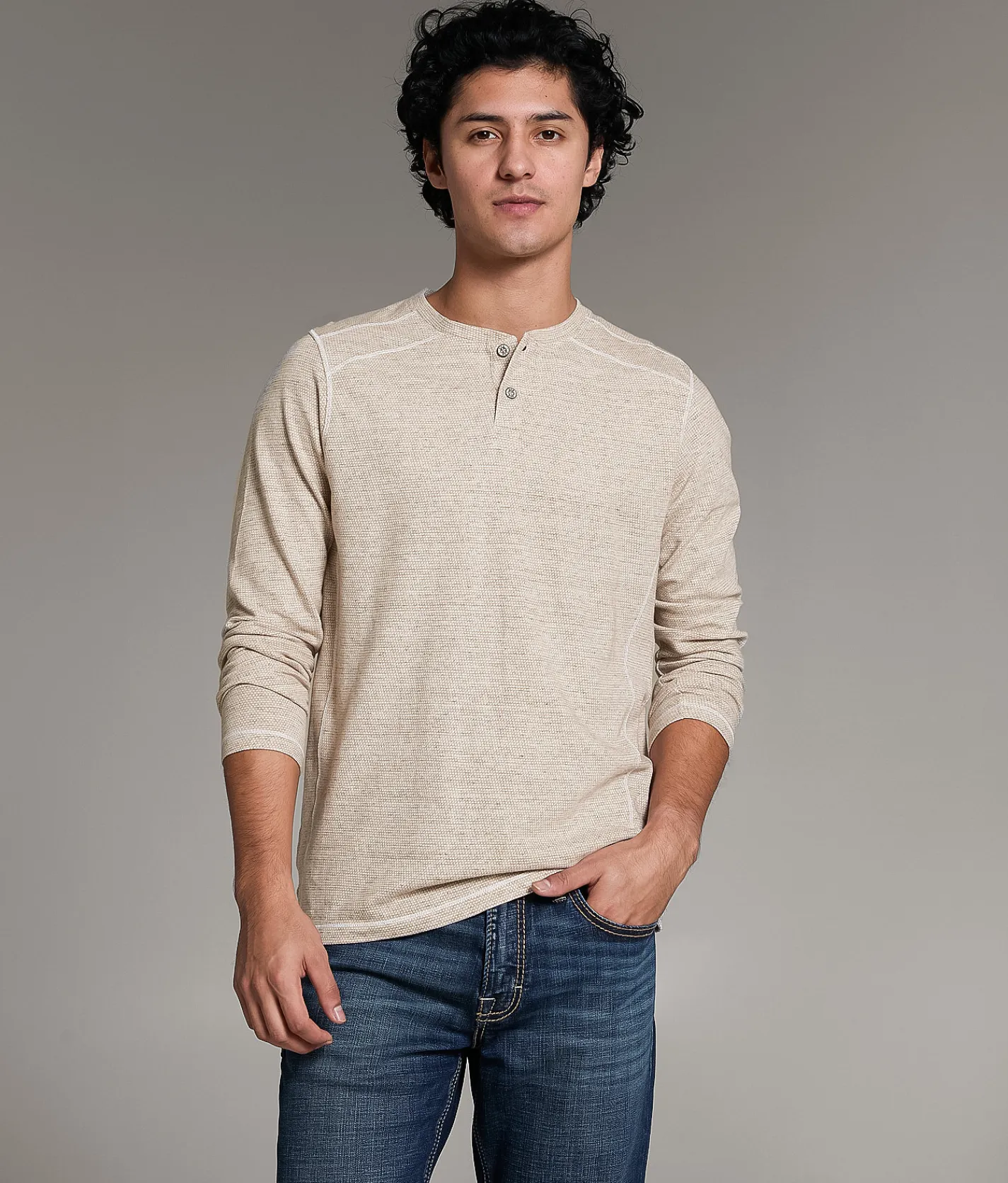 Tops | BKE Textured Henley White Light Grey
