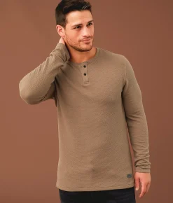 Outpost Makers Textured Henley Castor Grey Clearance