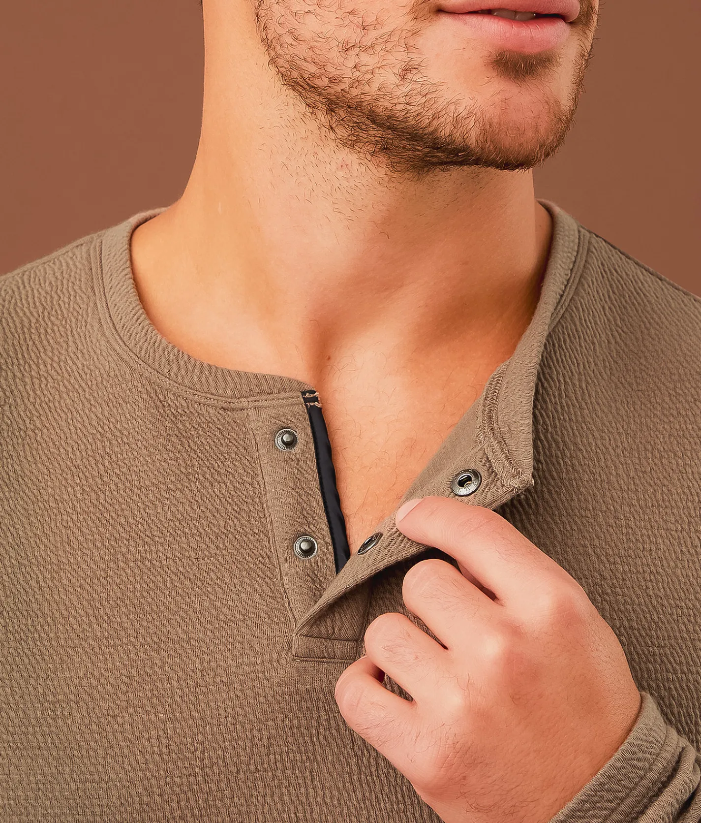 Outpost Makers Textured Henley Castor Grey Clearance