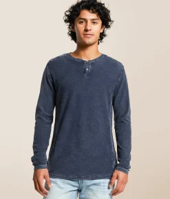 Tops | Buckle Black Textured Henley Navy