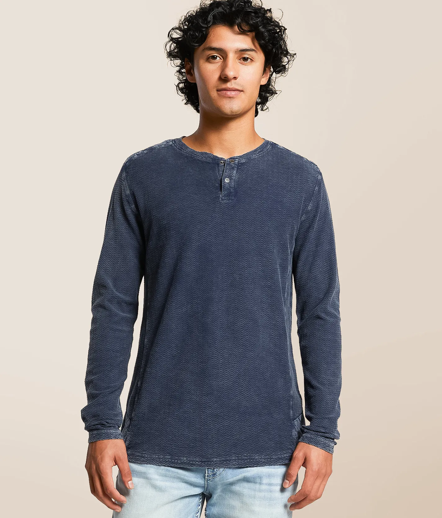 Tops | Buckle Black Textured Henley Navy
