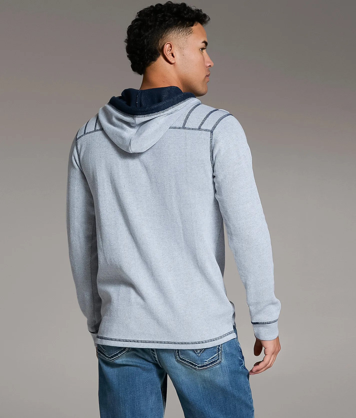 Tops | BKE Textured Henley Hoodie White Navy