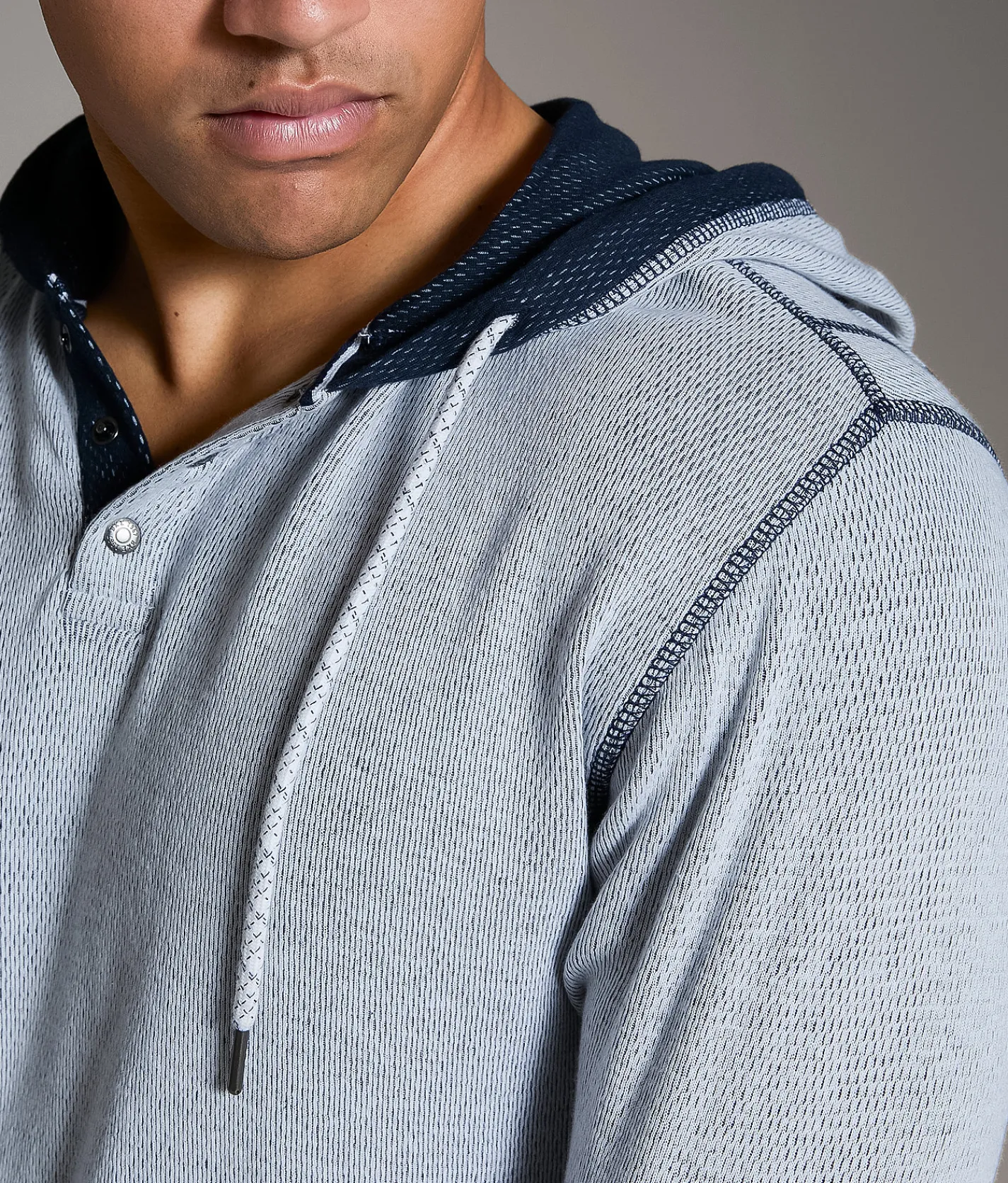 Tops | BKE Textured Henley Hoodie White Navy