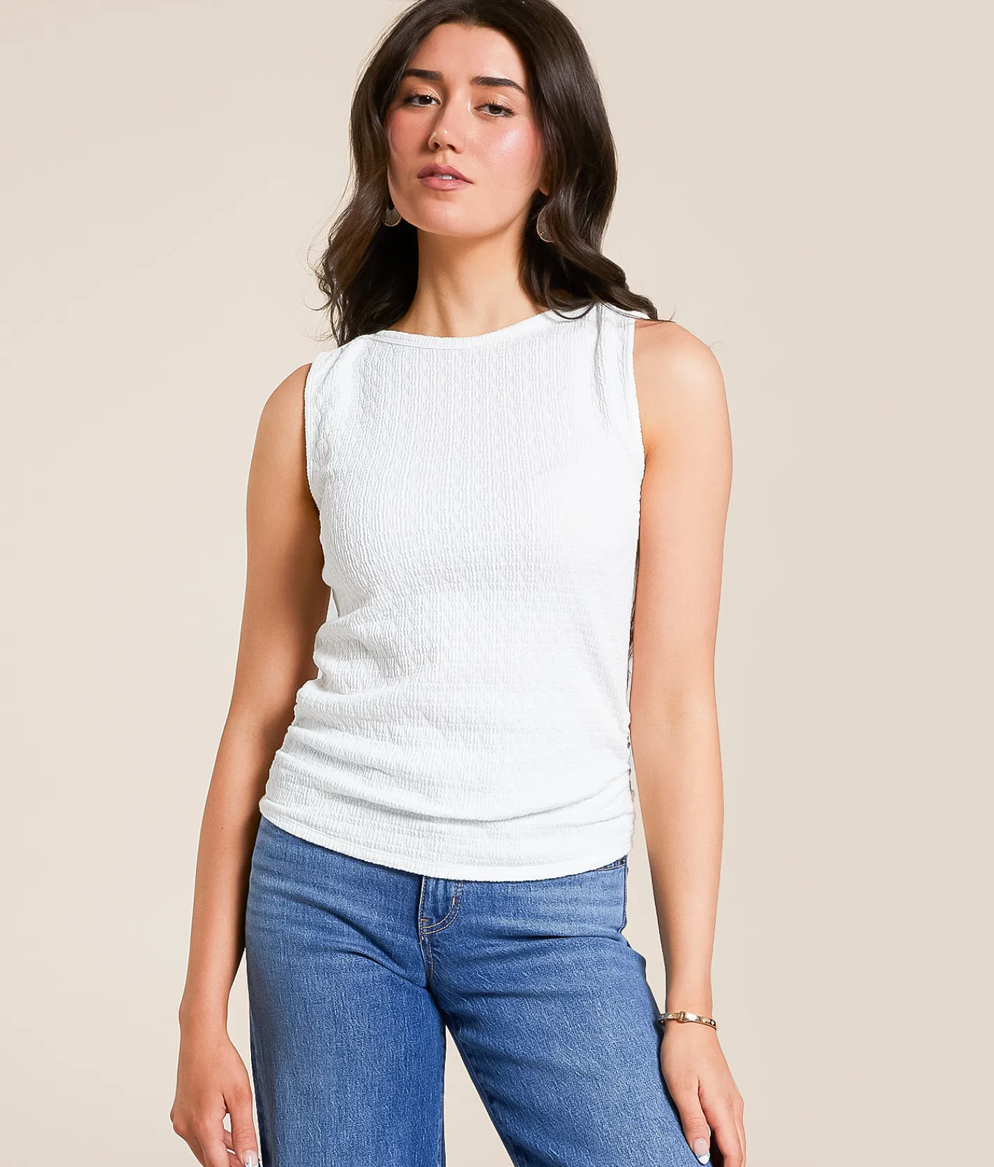Daytrip Textured High Neck Tank Top Bittersweet Hot