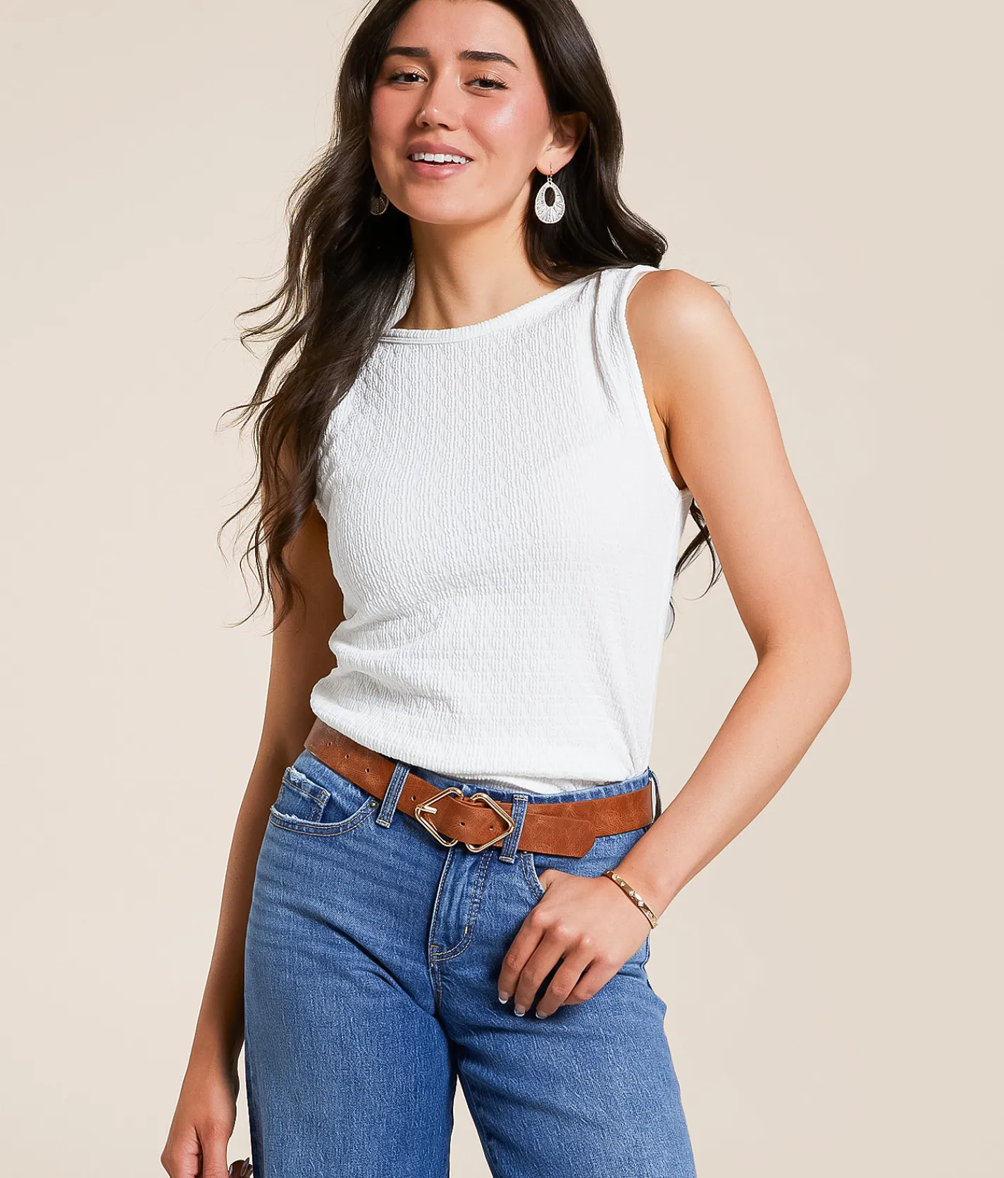 Daytrip Textured High Neck Tank Top Bittersweet Hot