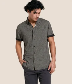 J.B. Holt Textured Knit Athletic Performance Stretch Shirt Black Brown Sale