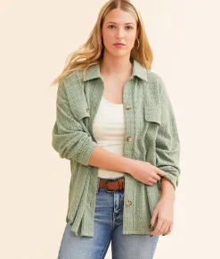 BKE Textured Knit Boyfriend Shirt Moss Green Online