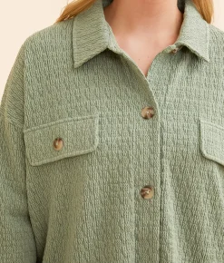 BKE Textured Knit Boyfriend Shirt Moss Green Online
