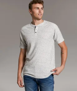 Tops | BKE Textured Knit Henley Grey Navy