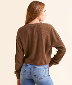FITZ + EDDI Textured Knit Henley Cocoa Brown Discount