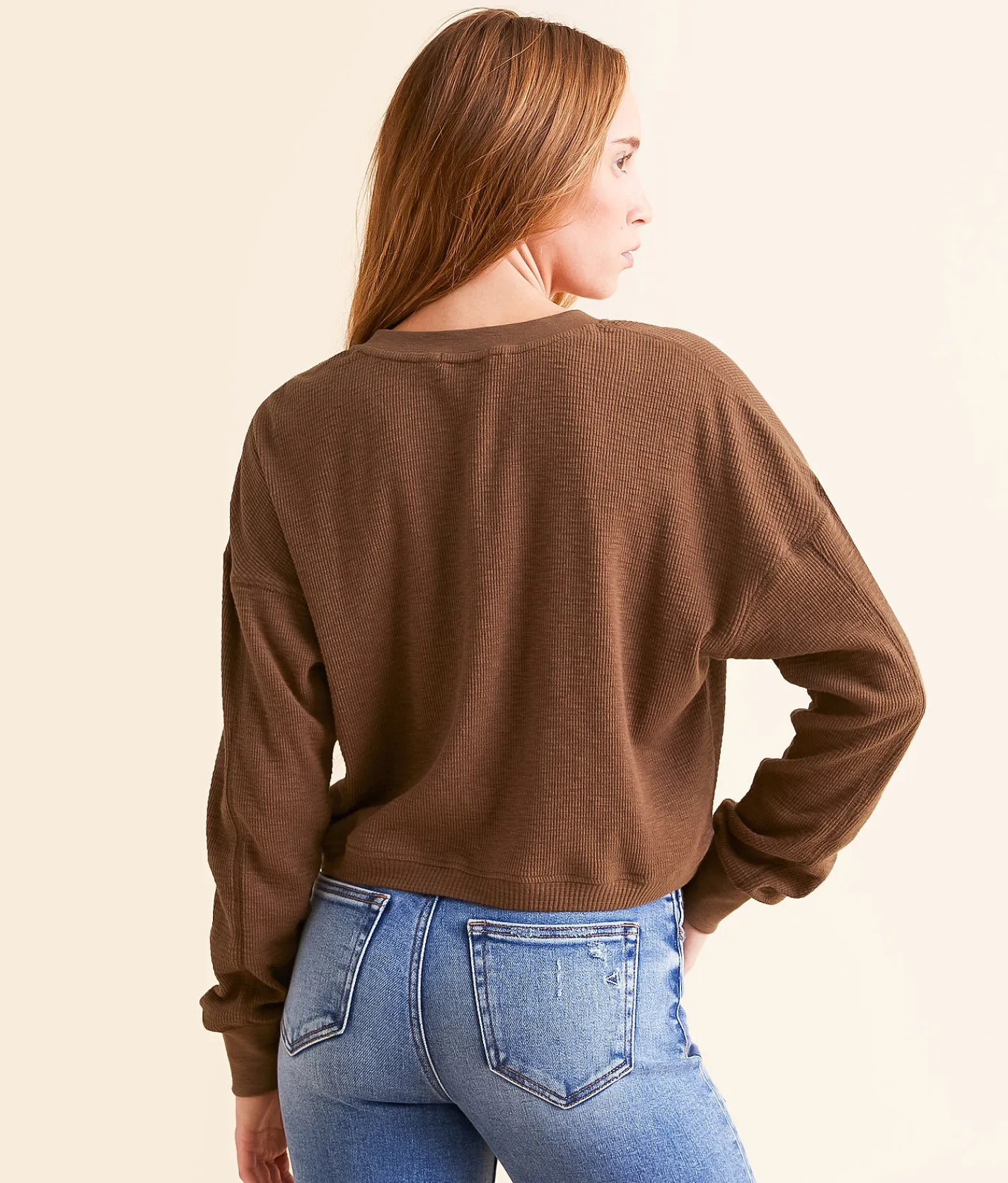 FITZ + EDDI Textured Knit Henley Cocoa Brown Discount