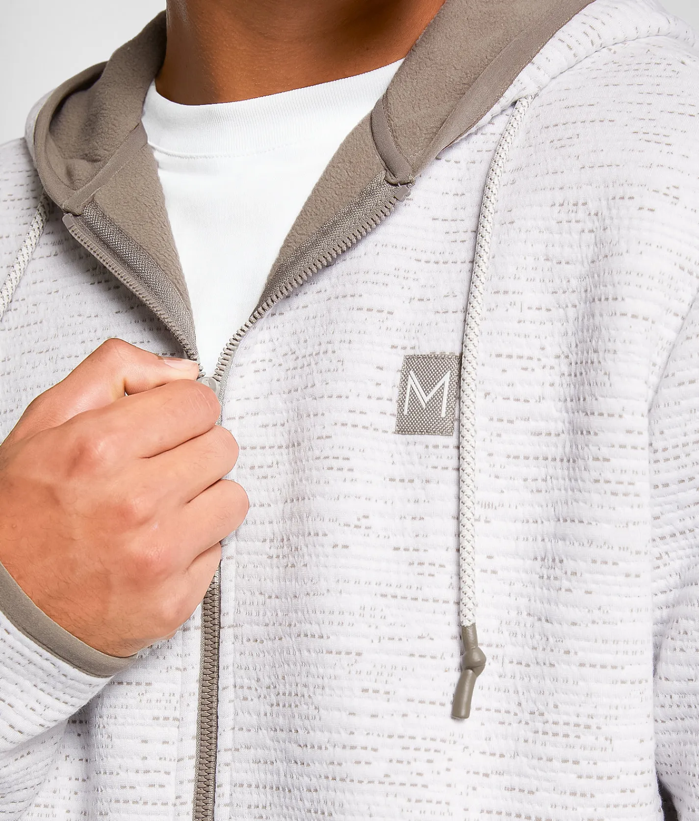 Maven Co-op Textured Knit Hooded Jacket White Tan Discount
