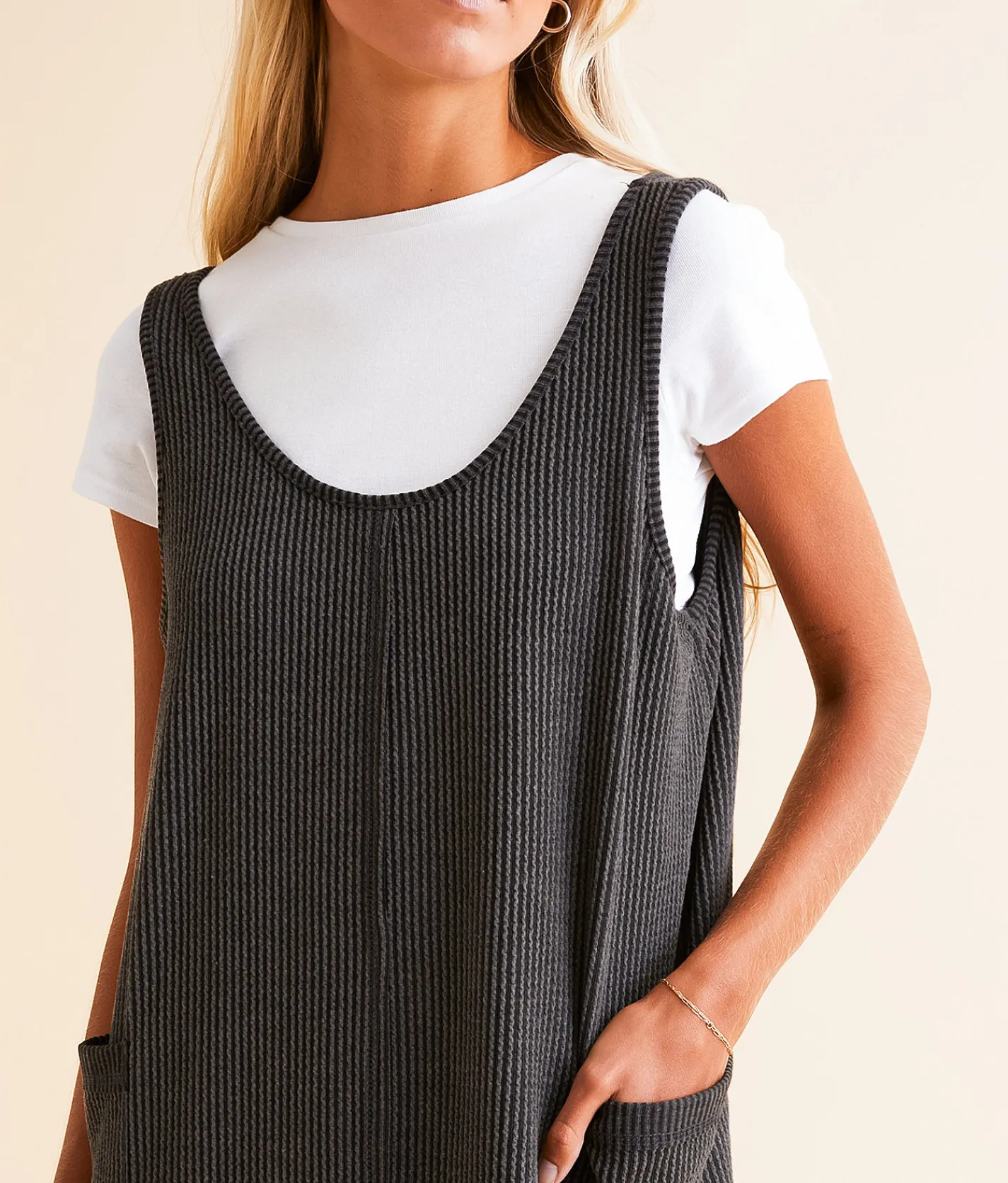 BKE Textured Knit Jumpsuit Charcoal Discount