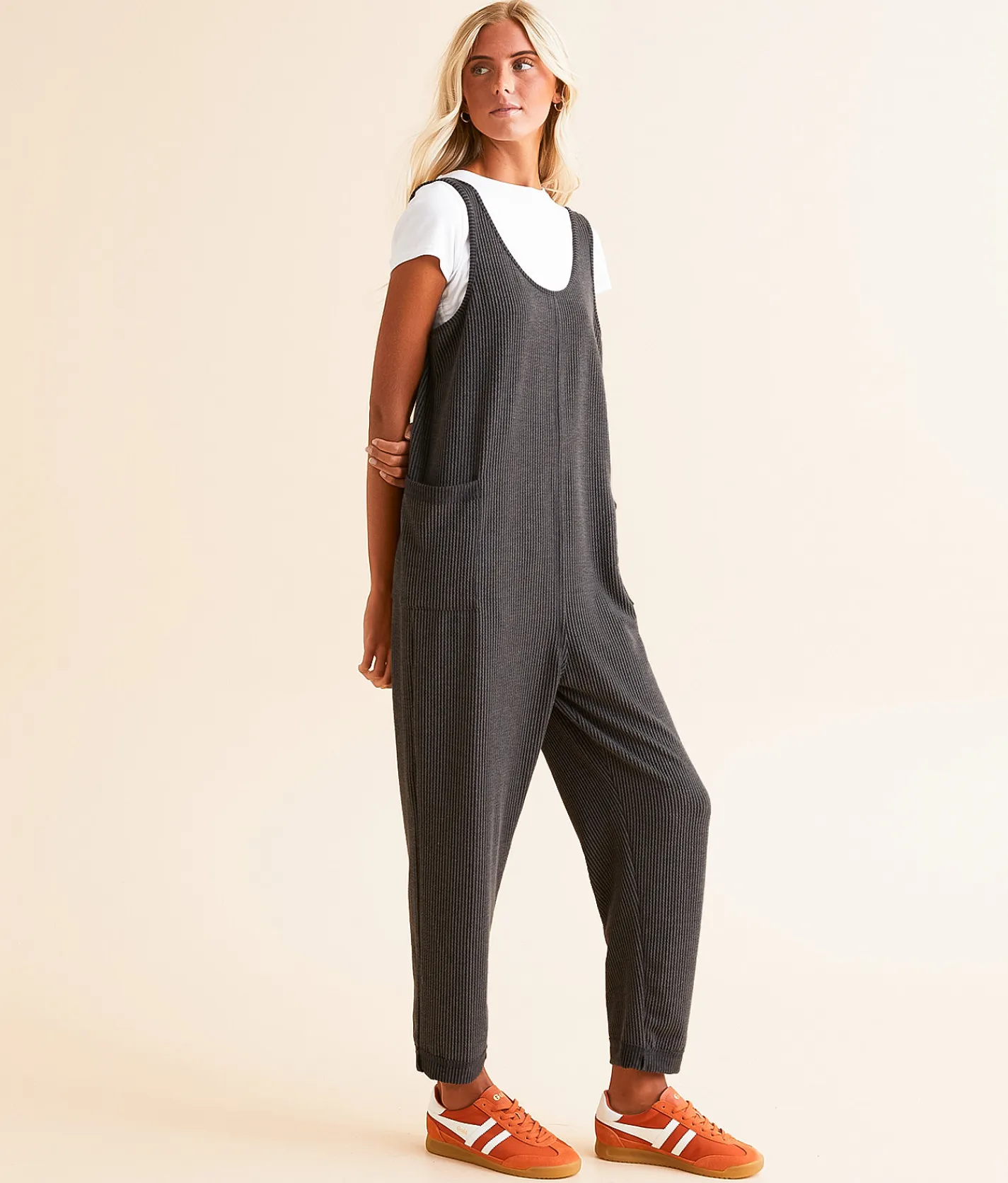 BKE Textured Knit Jumpsuit Charcoal Discount