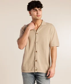 Tops | Rhythm Textured Knit Shirt Stone
