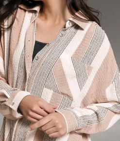 BKE Textured Knit Shirt Tan Cream Black Best