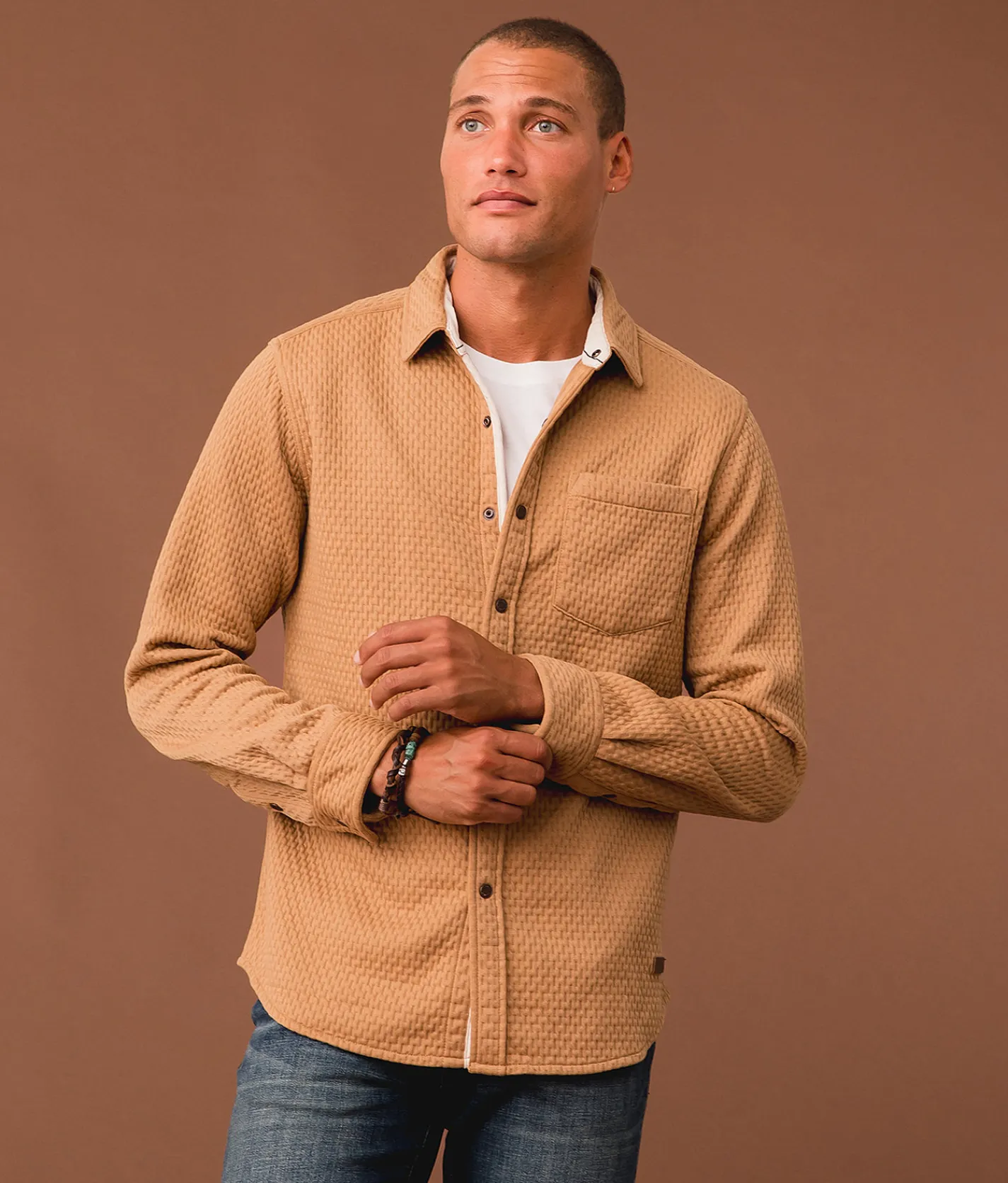 Tops | Outpost Makers Textured Knit Sdard Shirt Tan