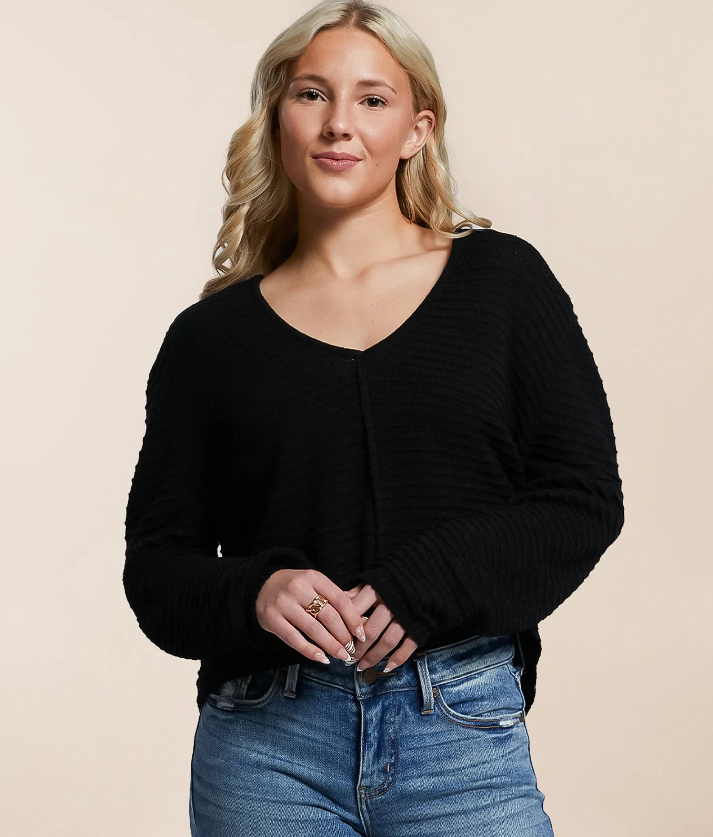 Double Zero Textured Knit Sweater Whip Cream Clearance